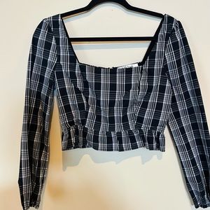 Plaid long sleeve cropped blouse